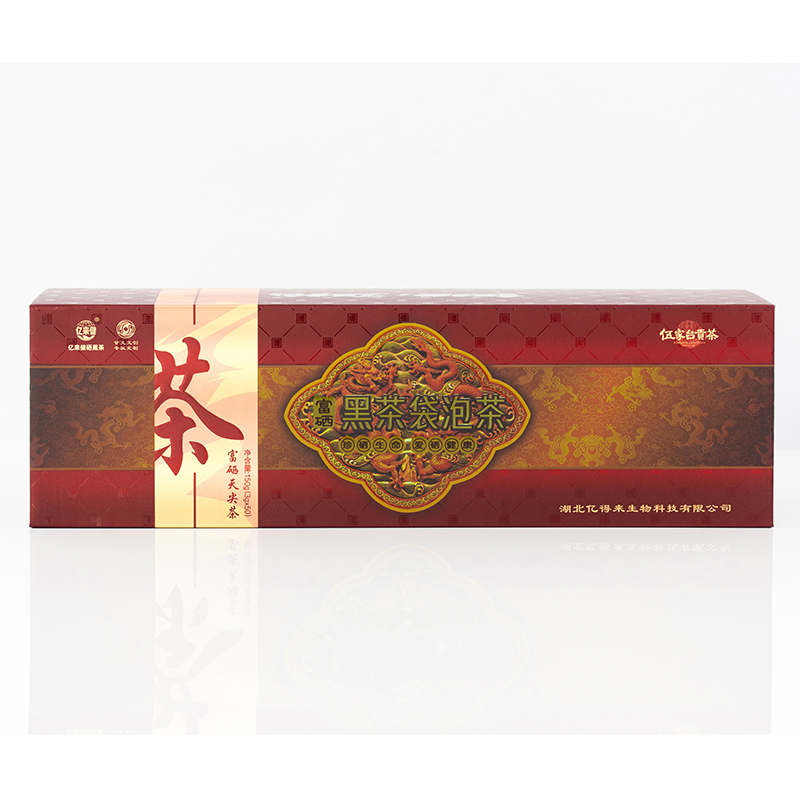 富硒天尖袋泡茶产品图：天尖原料散茶袋泡，浅褐色茶叶，透明包装